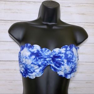 Pink Victoria’s Secret Blue Tie Dye Scallop Strapless Bikini Swim Top